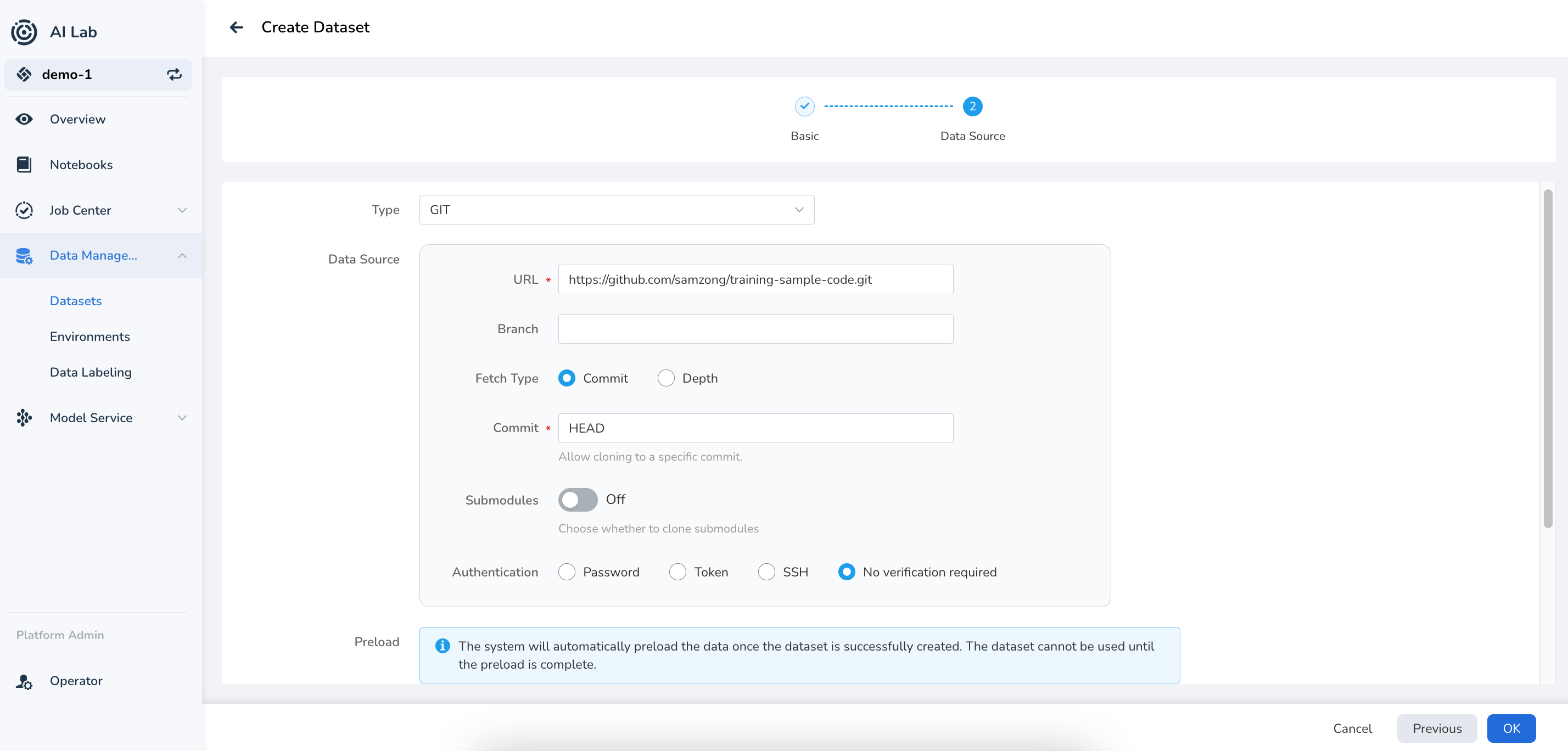 dataset for training